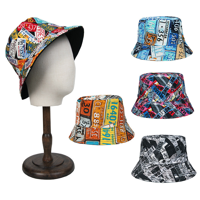 Panama Bucket Hats Animal Letter Graffiti Print Summer Sun Caps Women Men Reversible Fisherman Hat