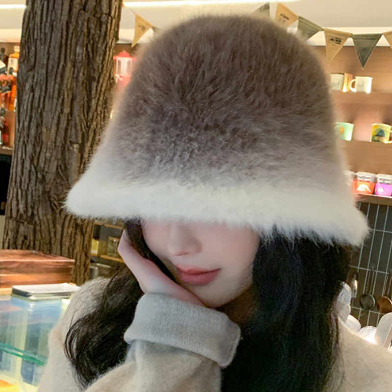 Wholesale Rabbit Hair Faux Fur Bucket Caps Fluffy Youth Bucket Hat Winter Hat For Women