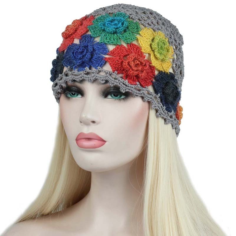 Fashionable Handmade Knit Big Flower Hats Women Beanie Crochet Net Mesh Rasta Hat