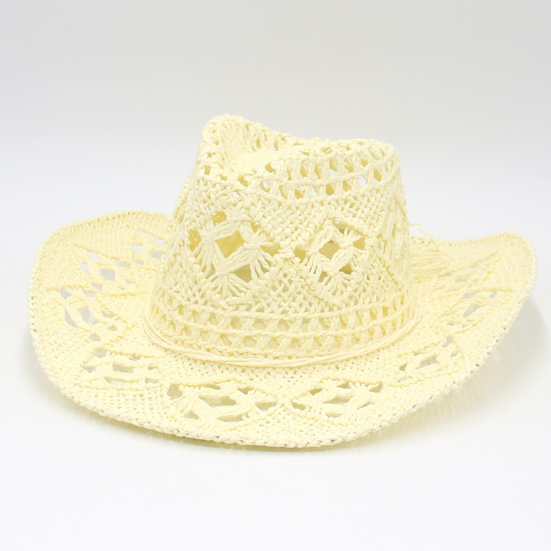 Summer Mexico Straw Hat Handmade Knitting Men Beach Sun Caps Western Straw Cowboy Hat for Women