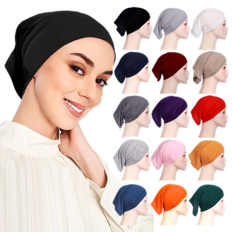 Instant Stretchy Cotton Tube Bamboo Jersey Undercap Inner Hat Turban Headband Elastic Head Cap