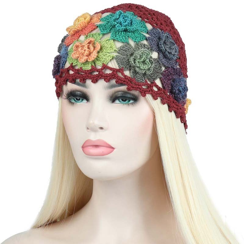 Fashionable Handmade Knit Big Flower Hats Women Beanie Crochet Net Mesh Rasta Hat