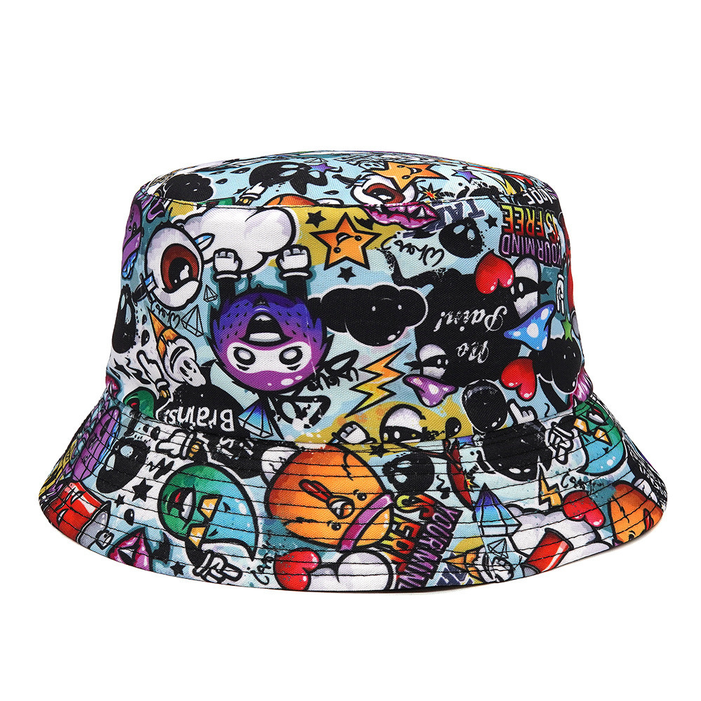 Panama Bucket Hats Animal Letter Graffiti Print Summer Sun Caps Women Men Reversible Fisherman Hat