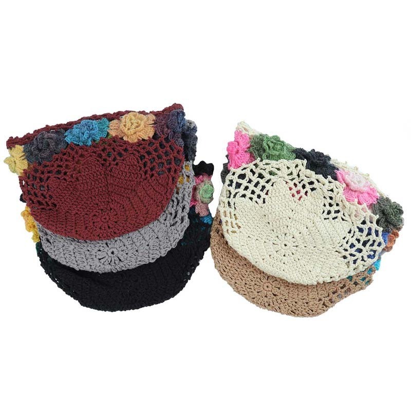 Fashionable Handmade Knit Big Flower Hats Women Beanie Crochet Net Mesh Rasta Hat