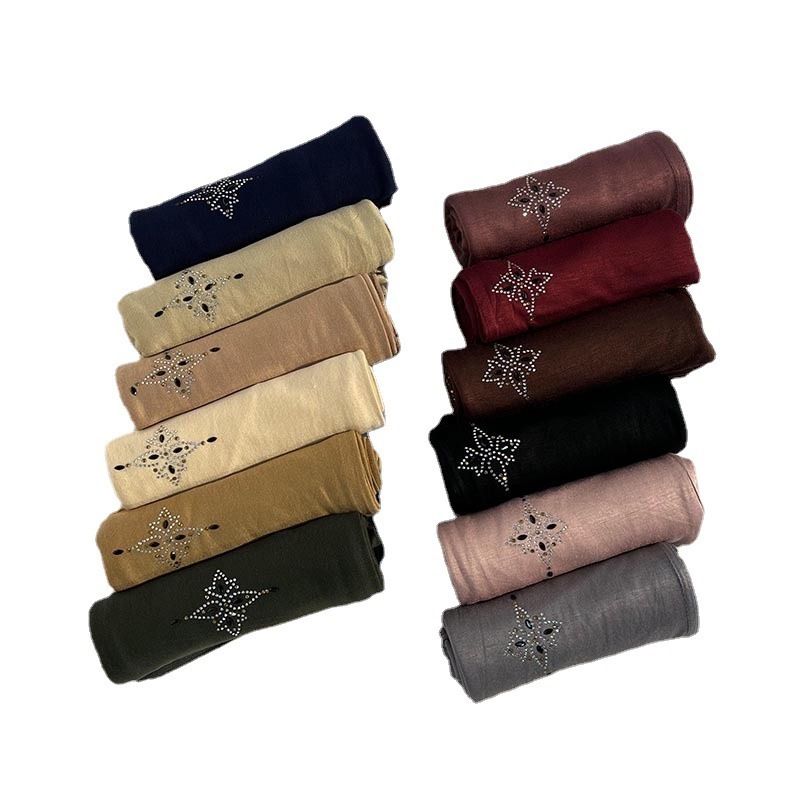 New Fashion Dubai Cotton Jersey Scarves Muslim Hijab with Rhinestone for Netherlands Women Scarf