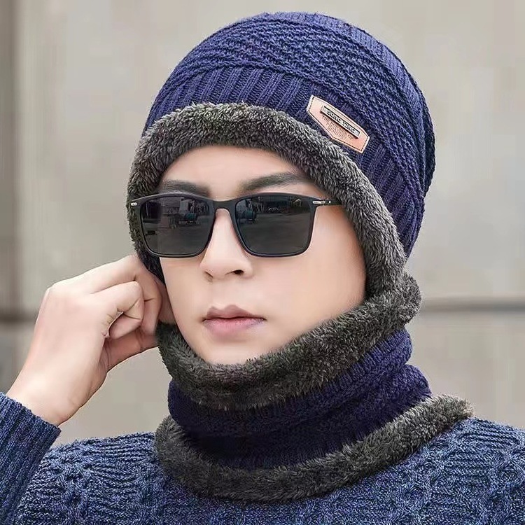 XINMING Soft Thicken Wool Ski Neck Hats Warm Winter Wool Hat Set Men Women Beanie Knitted Cap Scarf Set