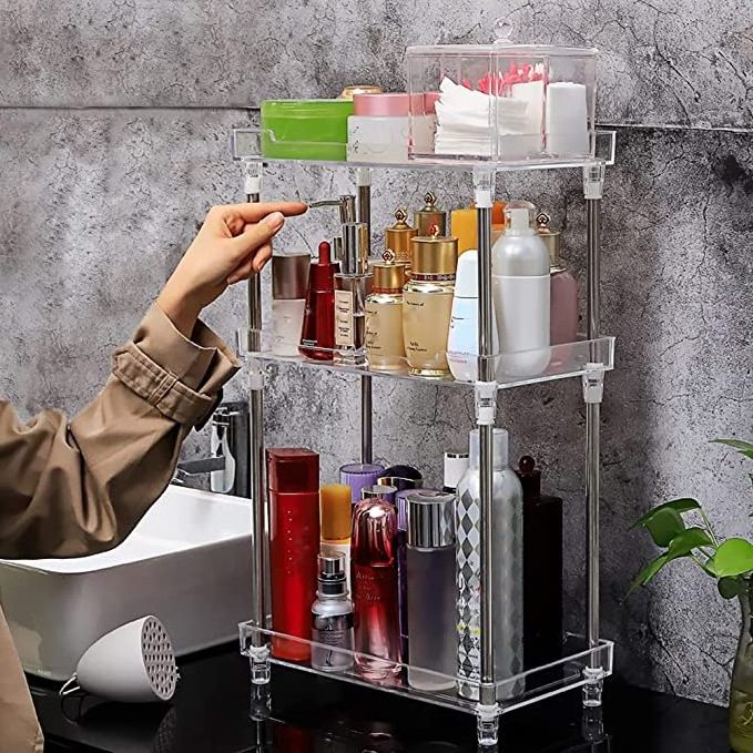 Bathroom Organizer Countertop, 3-Tier Vanity Tray Corner Shelf for Makeup Cosmetic Perfume Skincare Bathroom Supplies