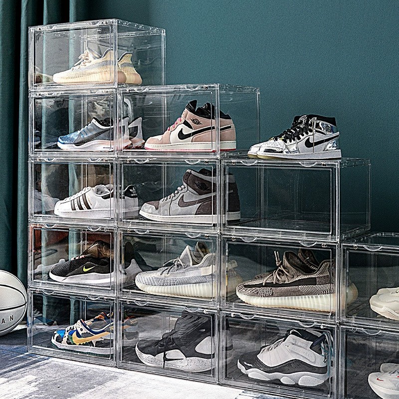 Clear Plastic Stackable Sneaker Shoe Box Large Stackable Sneaker Shoe Organizer and Container for Closets Shoe Display Case