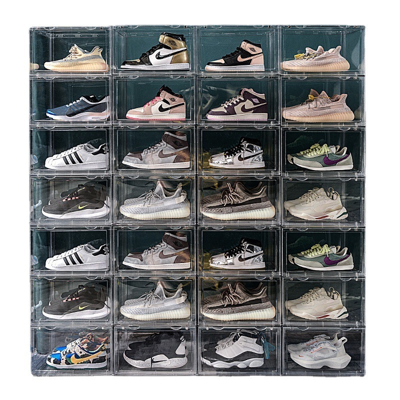 Clear Plastic Stackable Sneaker Shoe Box Large Stackable Sneaker Shoe Organizer and Container for Closets Shoe Display Case