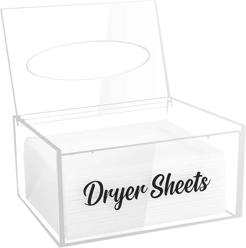 Acrylic Dryer Sheet Dispenser with Hinged Lid Transparent Laundry Dryer Sheet Container Dryer Sheet Holder & Organization