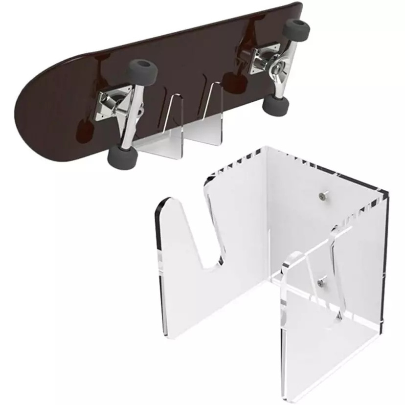 Custom Wall Mounted Skateboard Display Rack Clear Black Acrylic Snowboards Wall Mount Hanger for Skate Home Organizer