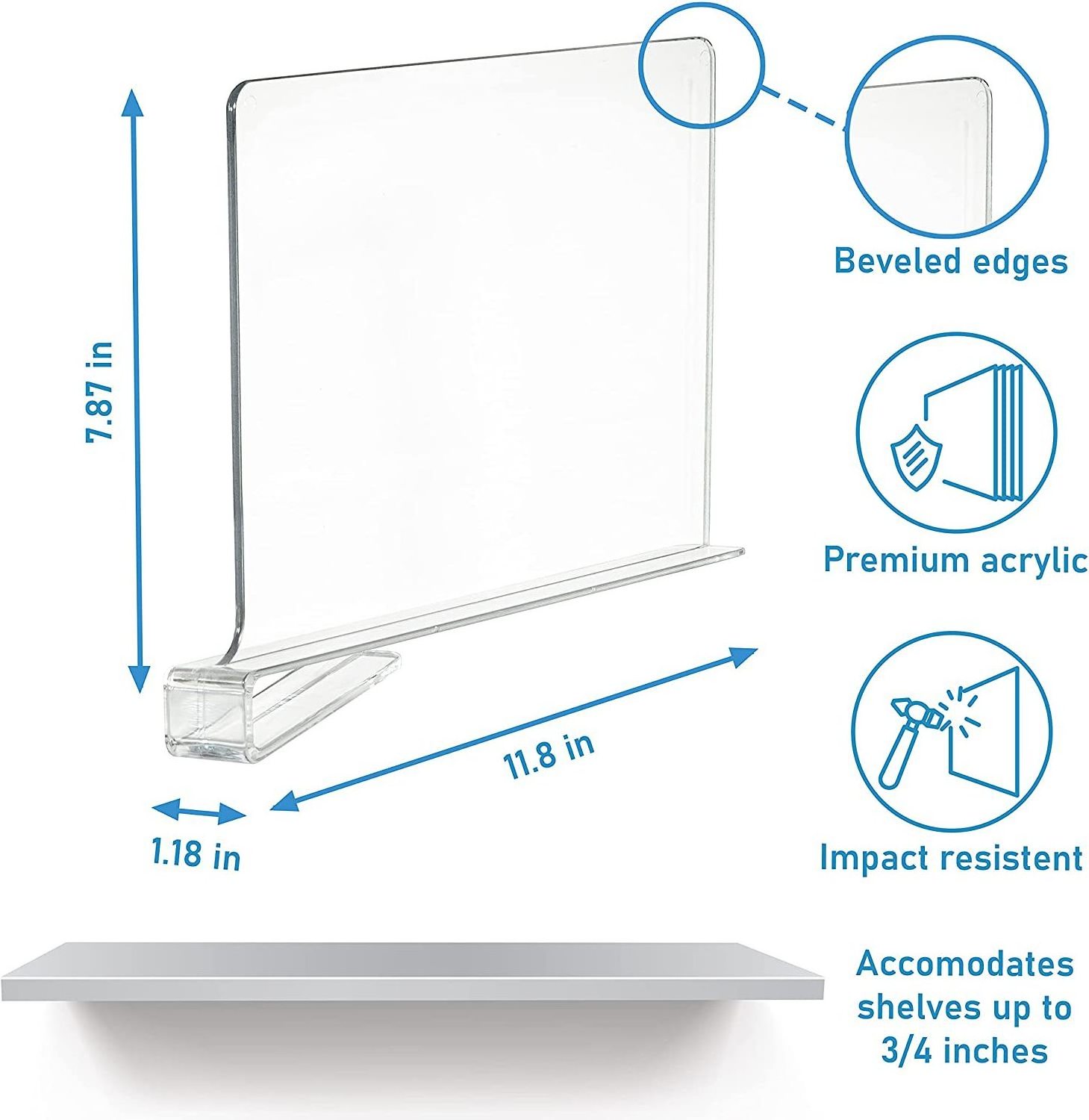 Clear Acrylic Divider Shelf for Wood Shelves and Clothes Organizer Purses Separators