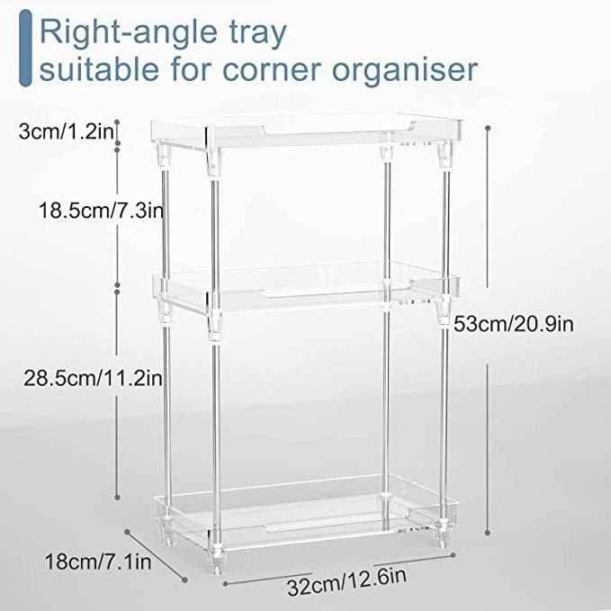 Bathroom Organizer Countertop, 3-Tier Vanity Tray Corner Shelf for Makeup Cosmetic Perfume Skincare Bathroom Supplies