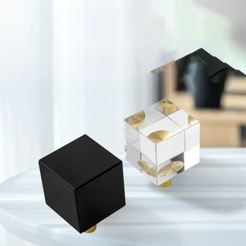 Gold Square Glass Crystal Knobs Brass Drawer Knobs Dresser Pulls Handles and Knobs for Kitchen Cabinet Furniture Hardware