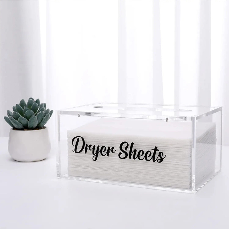 Acrylic Dryer Sheet Dispenser with Hinged Lid Transparent Laundry Dryer Sheet Container Dryer Sheet Holder & Organization