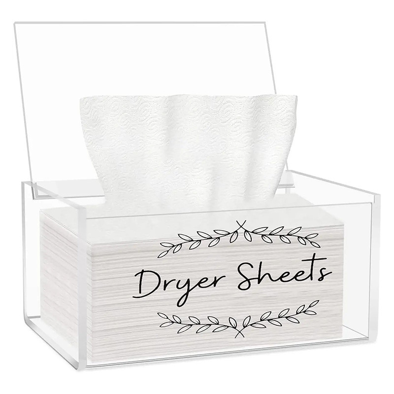 Acrylic Dryer Sheet Dispenser with Hinged Lid Transparent Laundry Dryer Sheet Container Dryer Sheet Holder & Organization