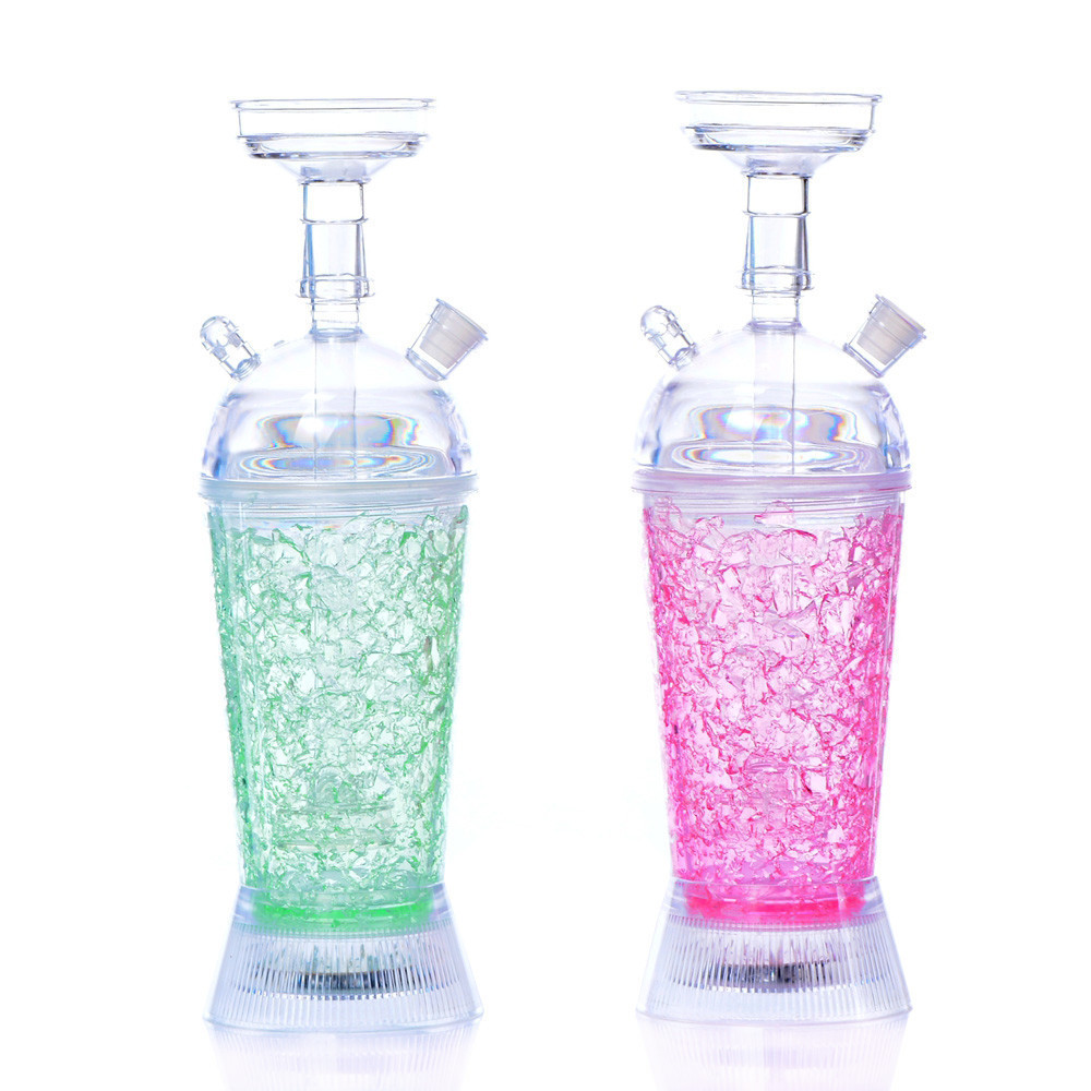 High Quality Acrylic 9.7x31.5mm Bottle Hookah Shisha Set Transparent Narguile Shisha Complete Bowl Water Hose Led Light Vase