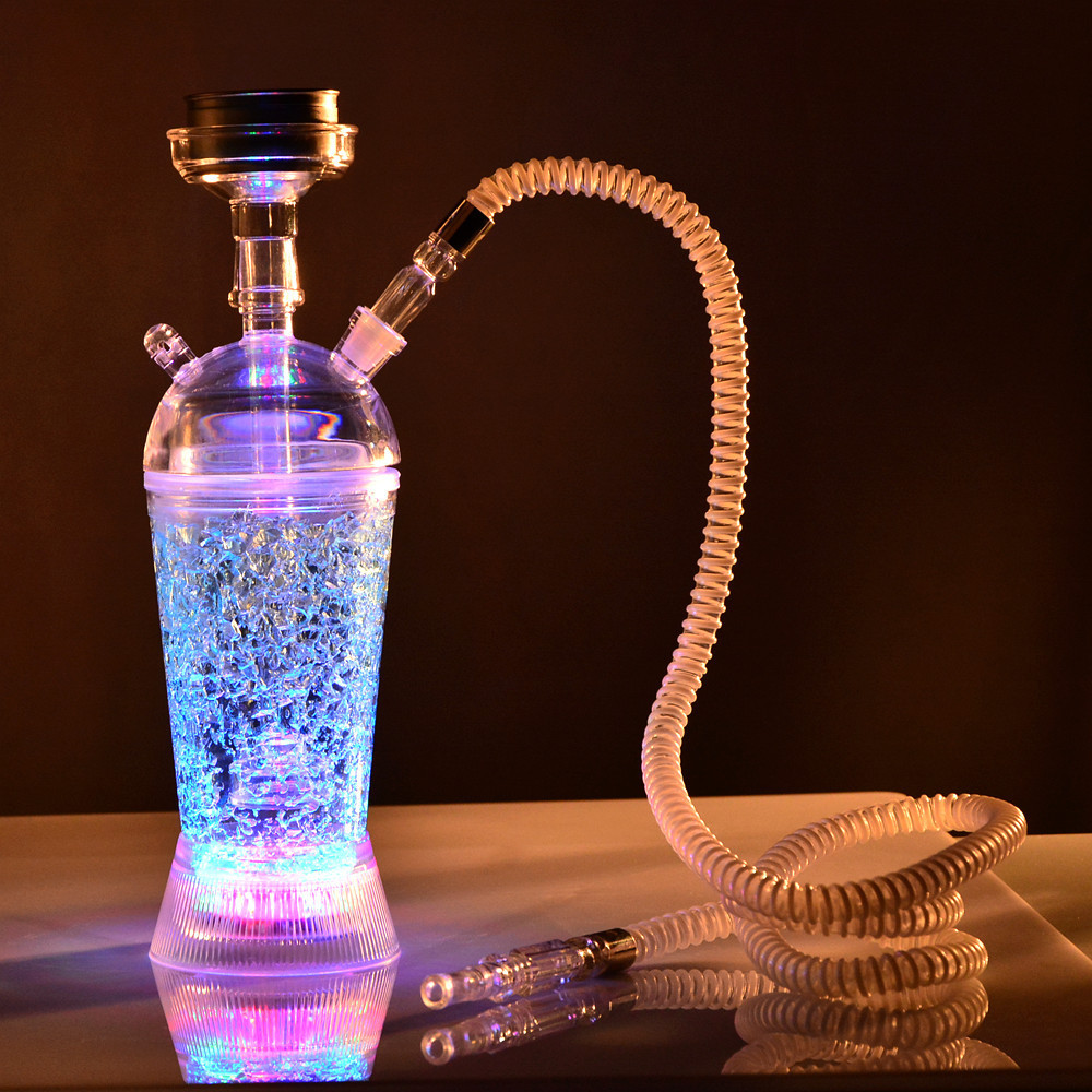 High Quality Acrylic 9.7x31.5mm Bottle Hookah Shisha Set Transparent Narguile Shisha Complete Bowl Water Hose Led Light Vase