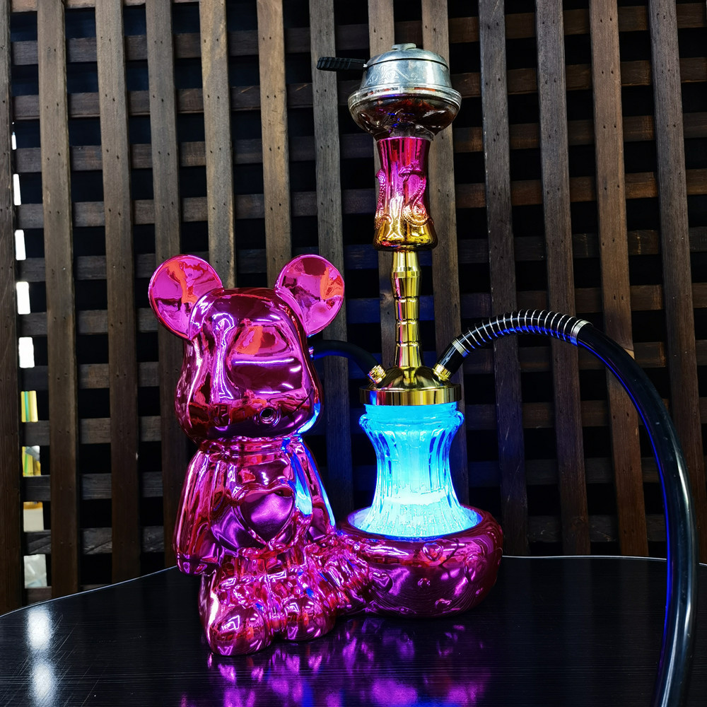 PINK Middle East Arabian shisha resin LED hookah love bear shape hookah bar KTV Hot light Electroplating Aluminum hookah