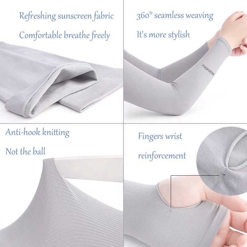 Low moq ice silk sleeve summer high elastic polyester bicycle thumb arm sleeve plain for riding