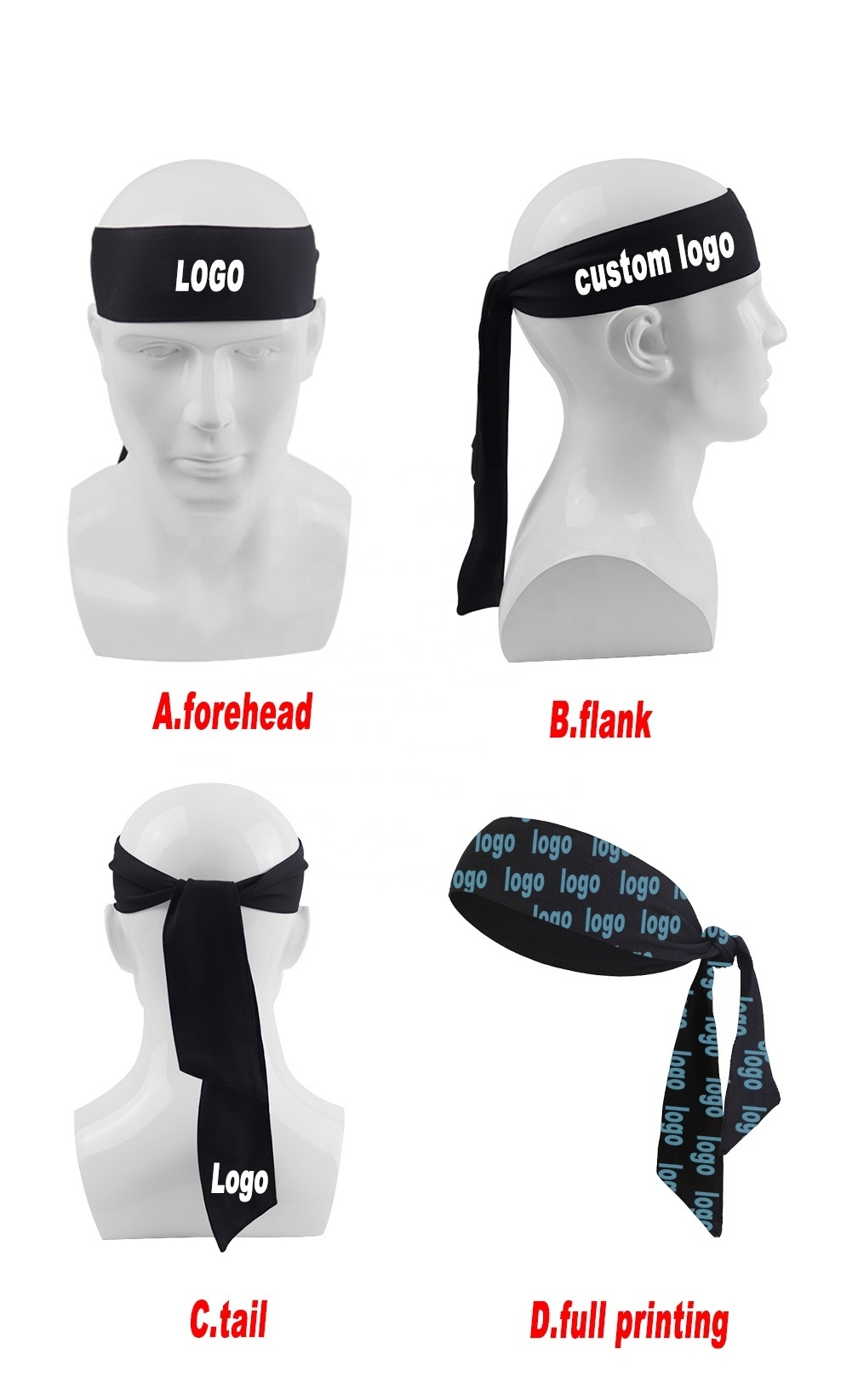 low moq Custom logo headbands Quick Dry Wicking Polyester headtie Head Tie sports Headband