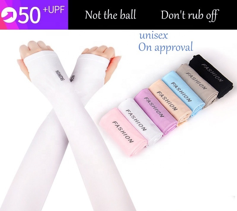 Low moq ice silk sleeve summer high elastic polyester bicycle thumb arm sleeve plain for riding