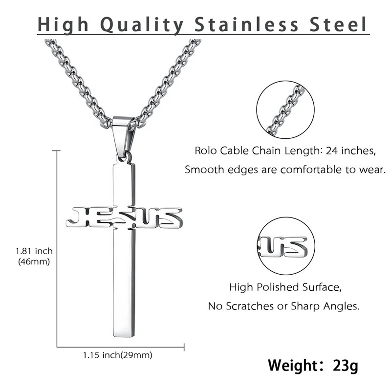 Hot-sale Personality Christian Jesus Cross Pendant Necklace Wholesale Stainless Steel Cross Necklace For Men