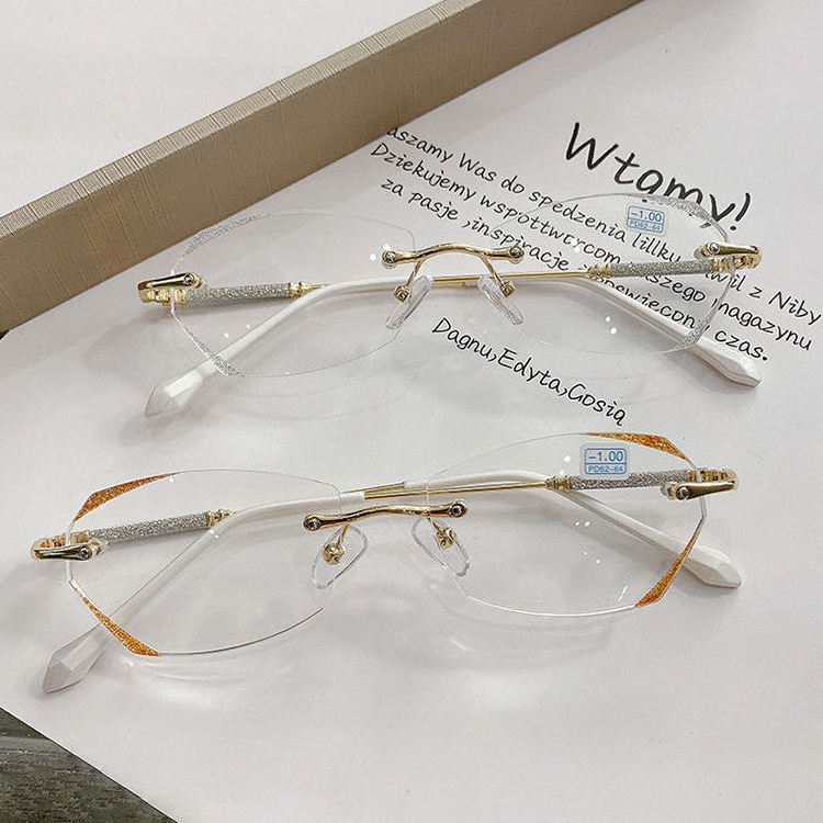 High End Readers Eyeglasses Anti Blue Ray Rimless Frame Bling Classic Eye Ladies Clear Reading Glasses