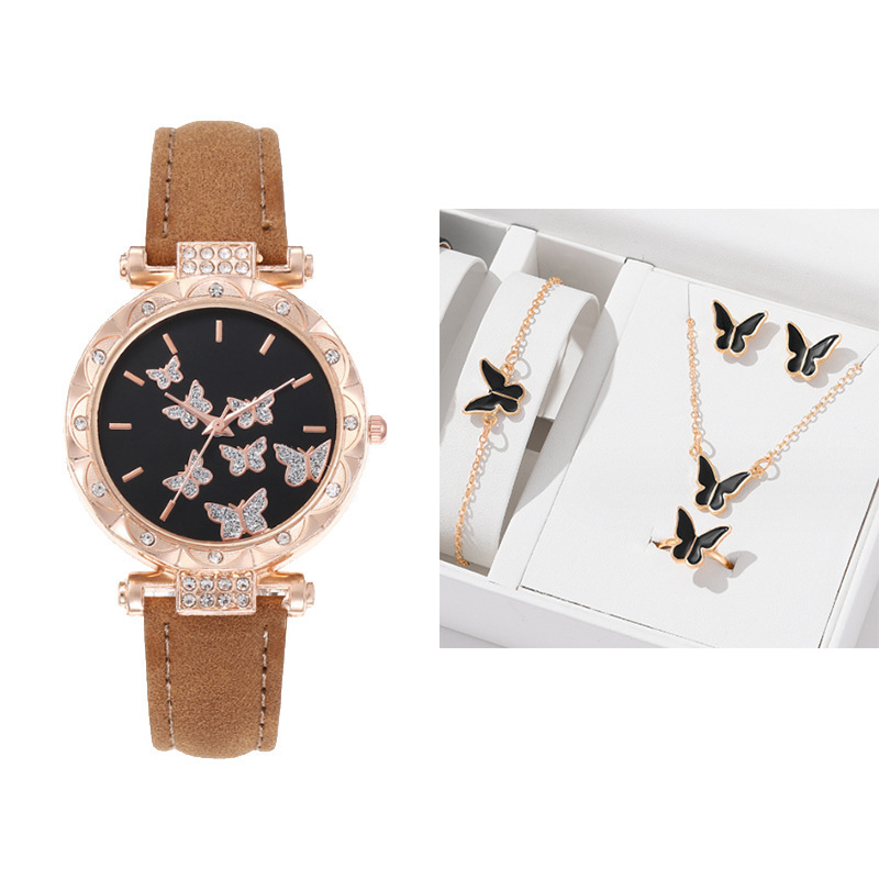 Watch Jewelry Luxury Gift Set Fashion 5Pcs/Set Ring Earring Bracelet Necklace Butterfly Set Watches Designer Ladies for Women