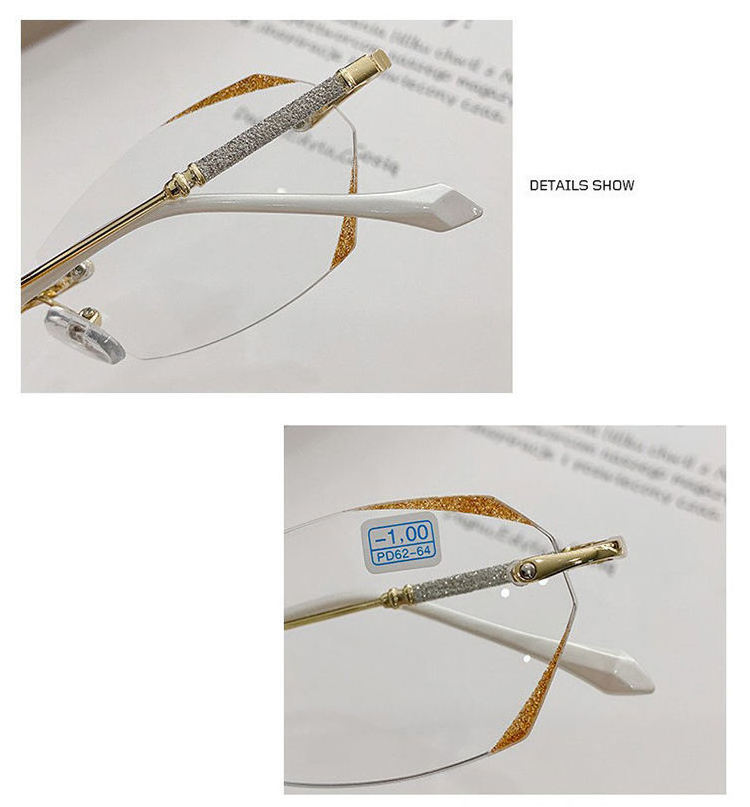 High End Readers Eyeglasses Anti Blue Ray Rimless Frame Bling Classic Eye Ladies Clear Reading Glasses