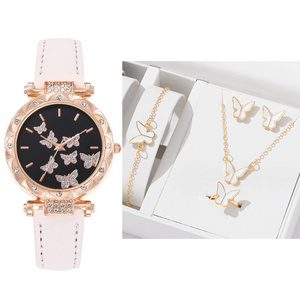 Watch Jewelry Luxury Gift Set Fashion 5Pcs/Set Ring Earring Bracelet Necklace Butterfly Set Watches Designer Ladies for Women