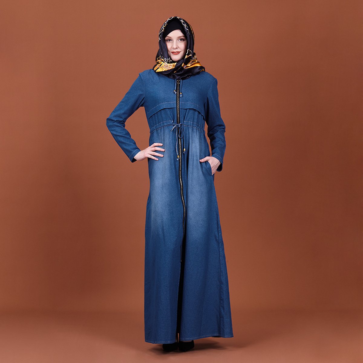 2022 new design Ladies Muslim Dress Denim Long Sleeve Loose Robe Dubai Abaya Dress Turkish Fashion Denim Long Skirt