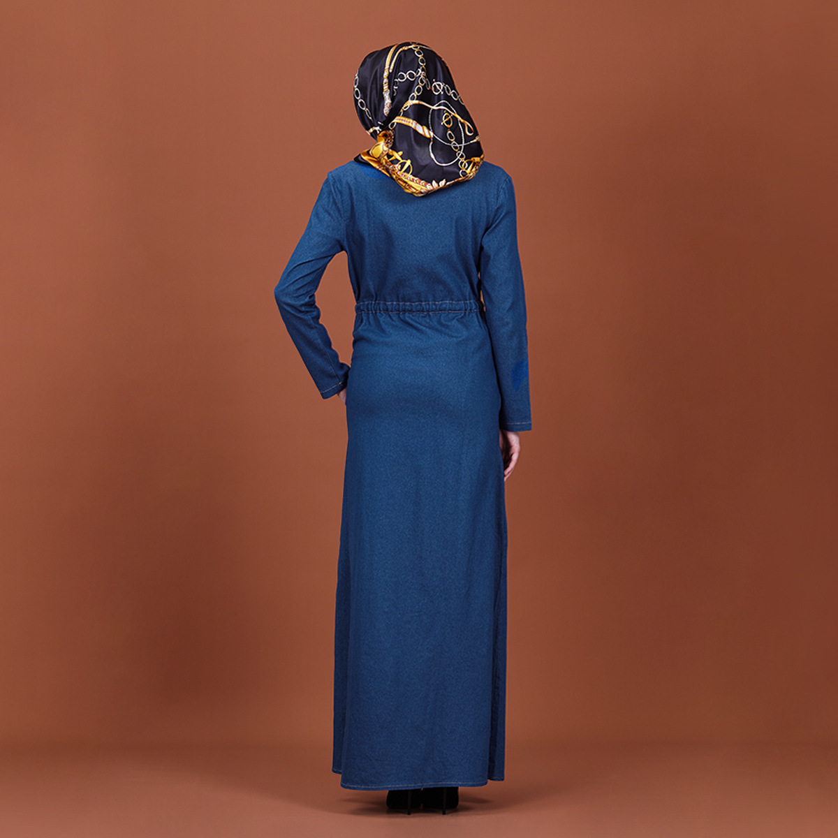 2022 new design Ladies Muslim Dress Denim Long Sleeve Loose Robe Dubai Abaya Dress Turkish Fashion Denim Long Skirt