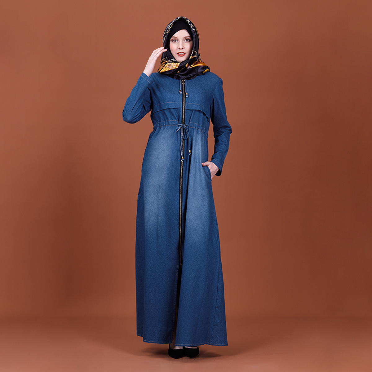 2022 new design Ladies Muslim Dress Denim Long Sleeve Loose Robe Dubai Abaya Dress Turkish Fashion Denim Long Skirt