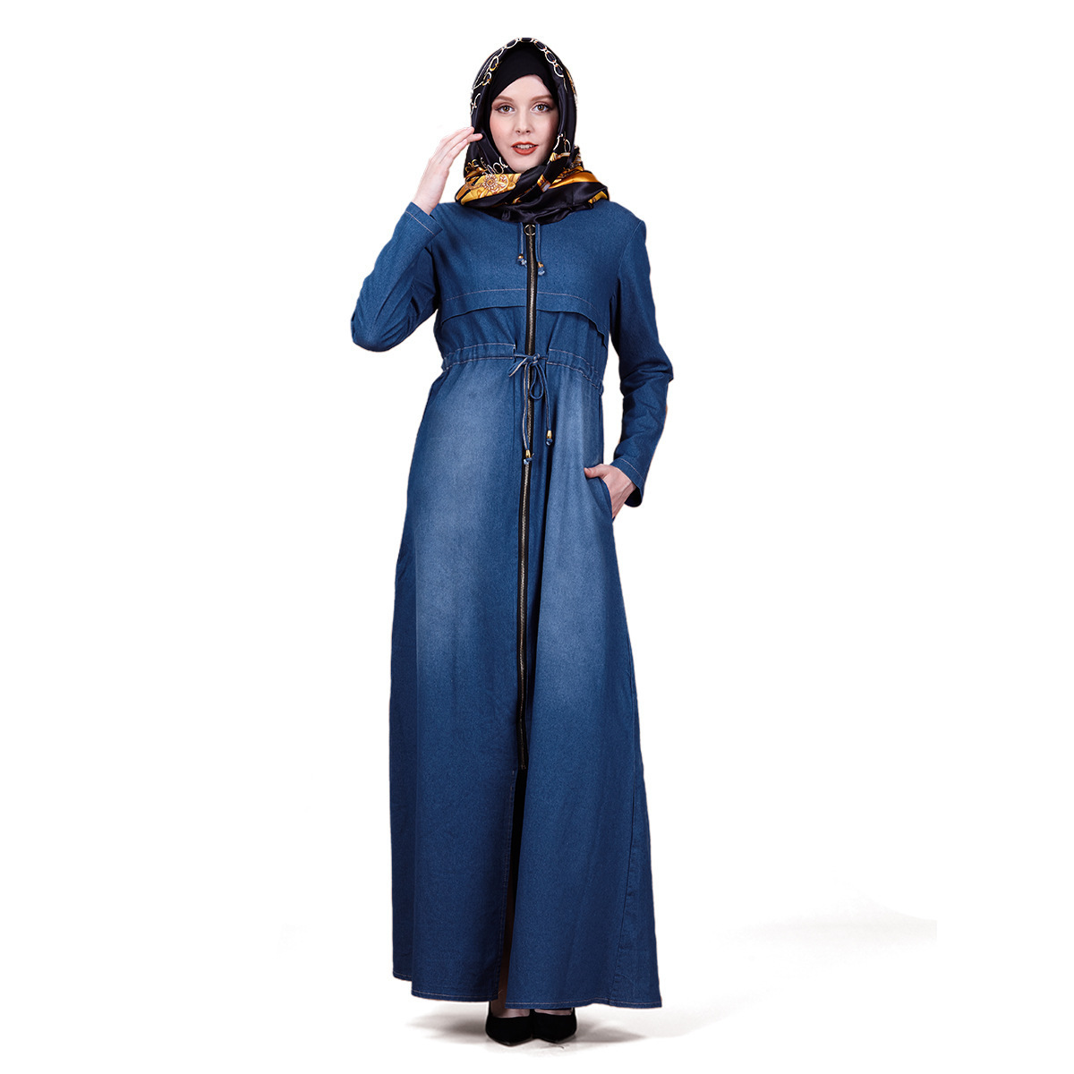 2022 new design Ladies Muslim Dress Denim Long Sleeve Loose Robe Dubai Abaya Dress Turkish Fashion Denim Long Skirt