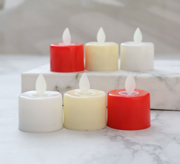 2023 popular votive battery operated plastic flameless religious mini led tea lights candles with moving wick flickering flame