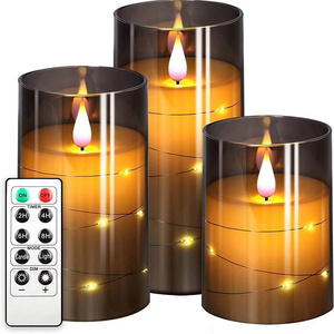 Acrylic Flameless Candle Battery operated Starlight Fairy Tale Light Unbreakable candles with Remote Control Timer Set of 3