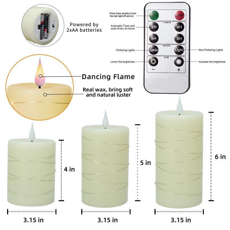 Acrylic Flameless Candle Battery operated Starlight Fairy Tale Light Unbreakable candles with Remote Control Timer Set of 3