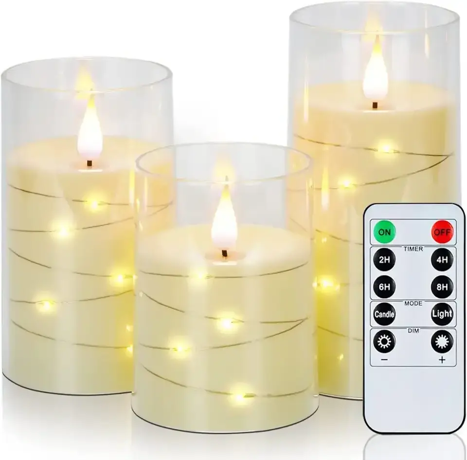 Acrylic Flameless Candle Battery operated Starlight Fairy Tale Light Unbreakable candles with Remote Control Timer Set of 3