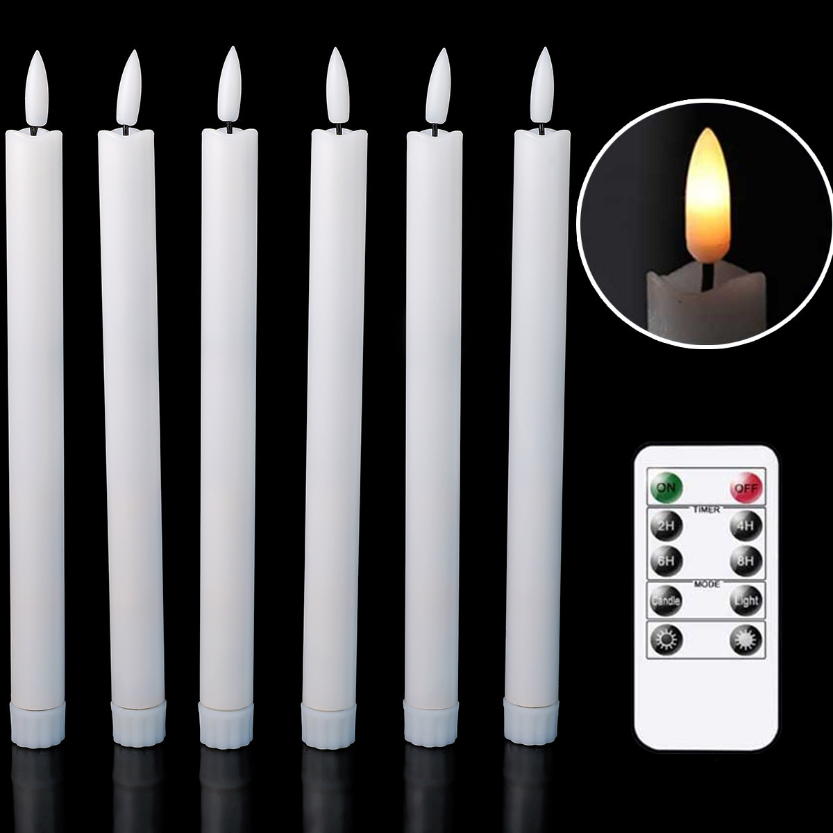 Muzhi wholesale real flame led candle flickering taper candles set of 6pcs led candle sticks with remote for wedding home table