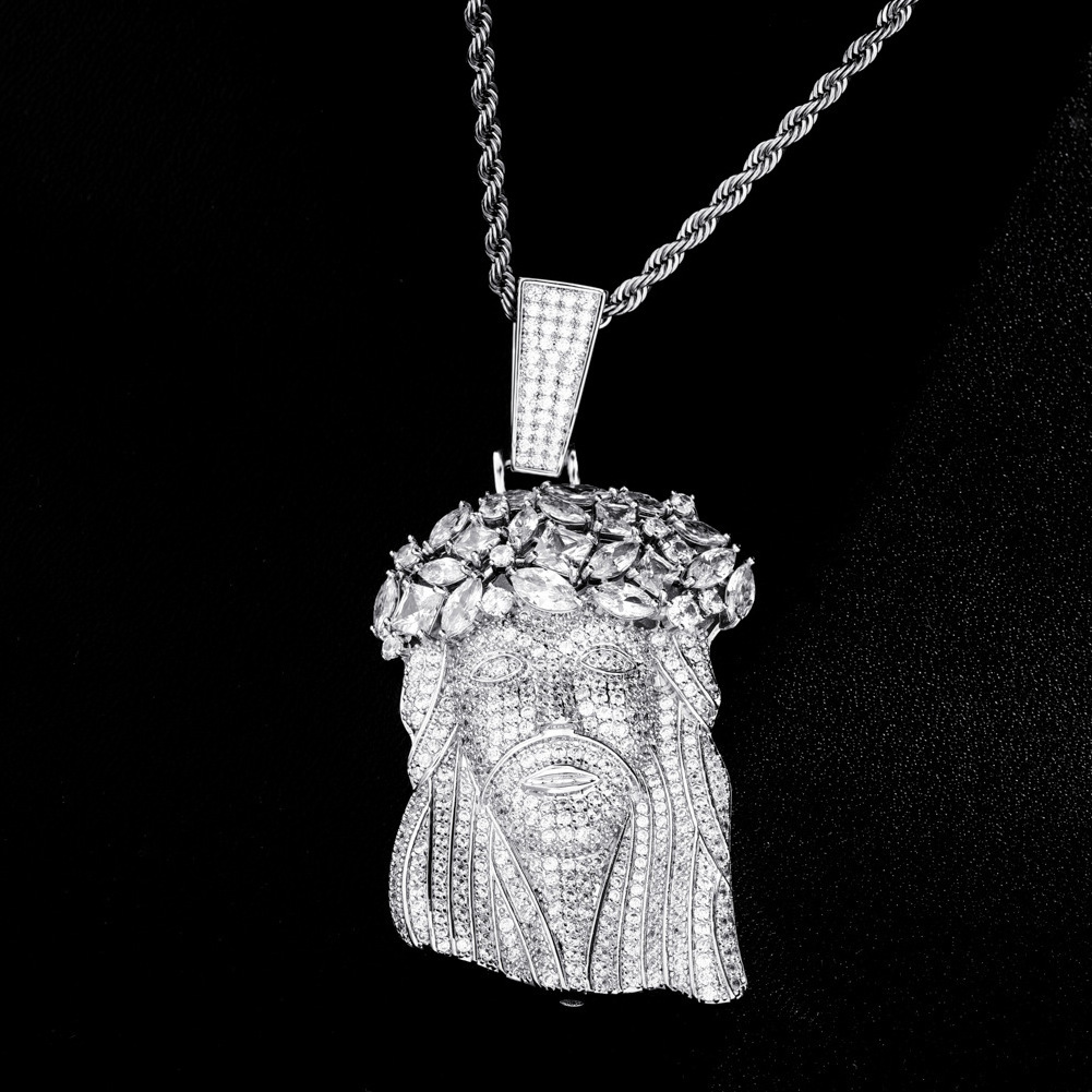 1PC Big Jesus Necklace & Pendant With Rope Chain Golden Color Plated Iced Out Cubic Zirconia Men's Hip Hop Jewelry Gift