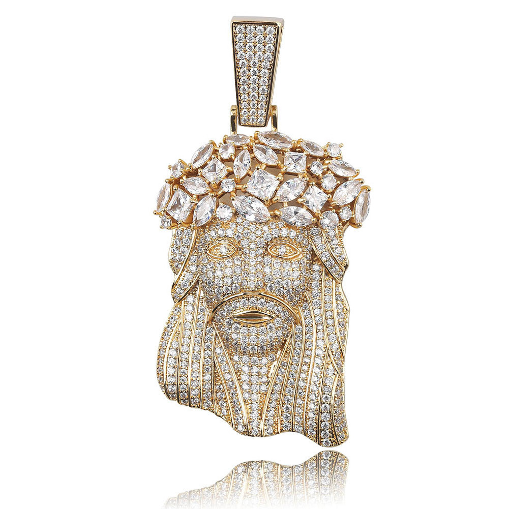 1PC Big Jesus Necklace & Pendant With Rope Chain Golden Color Plated Iced Out Cubic Zirconia Men's Hip Hop Jewelry Gift