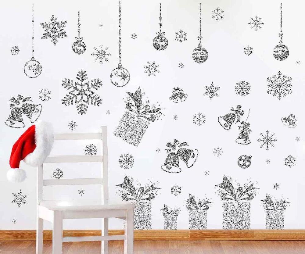 80 Pcs Glitter Snowflakes Window Wall Peel & Stick Decals Holiday Winter Christmas Home Decorations Snow White Stickers