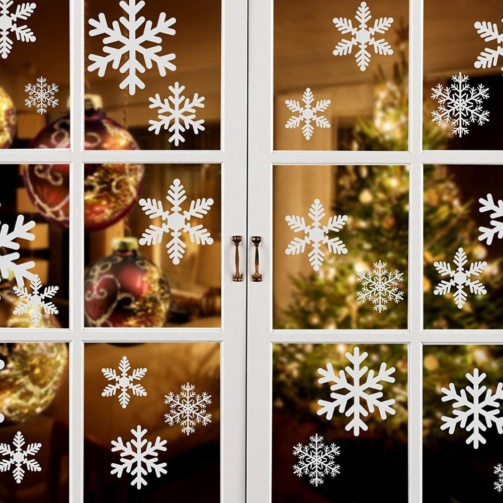 80 Pcs Glitter Snowflakes Window Wall Peel & Stick Decals Holiday Winter Christmas Home Decorations Snow White Stickers