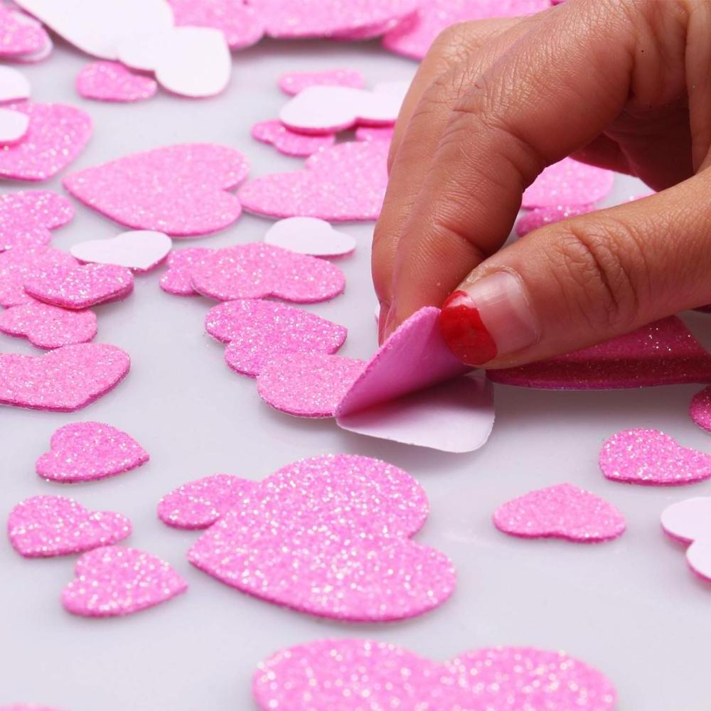 200 Pieces Foam Hearts Stickers Self-Adhesive Heart Stickers for Valentine's Day Decoration Craft (Pink)