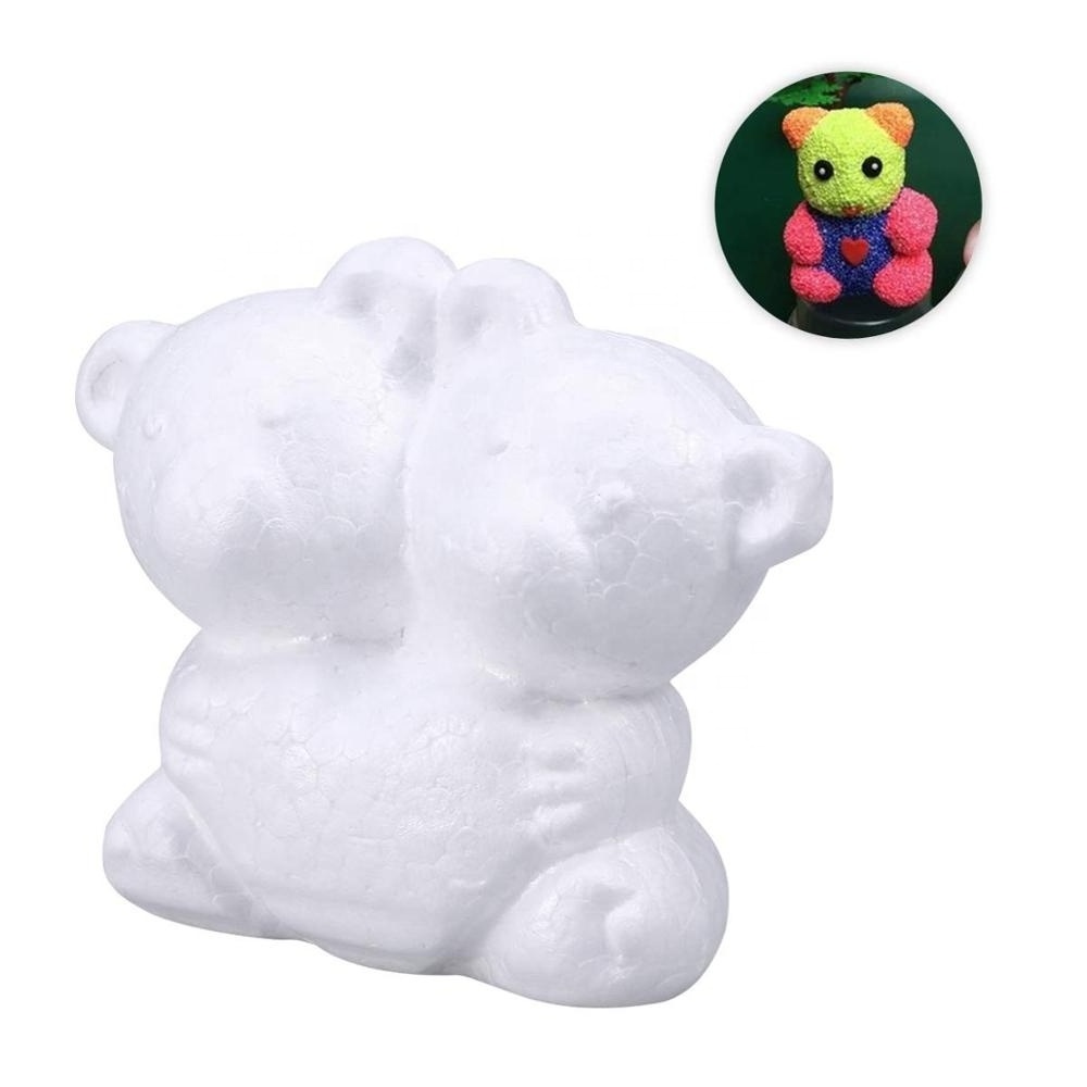 White Foam Siamessed Bear  Handmade DIY Craft Polystyrene Styrofoam Two Bear  for Christmas Kids Gift