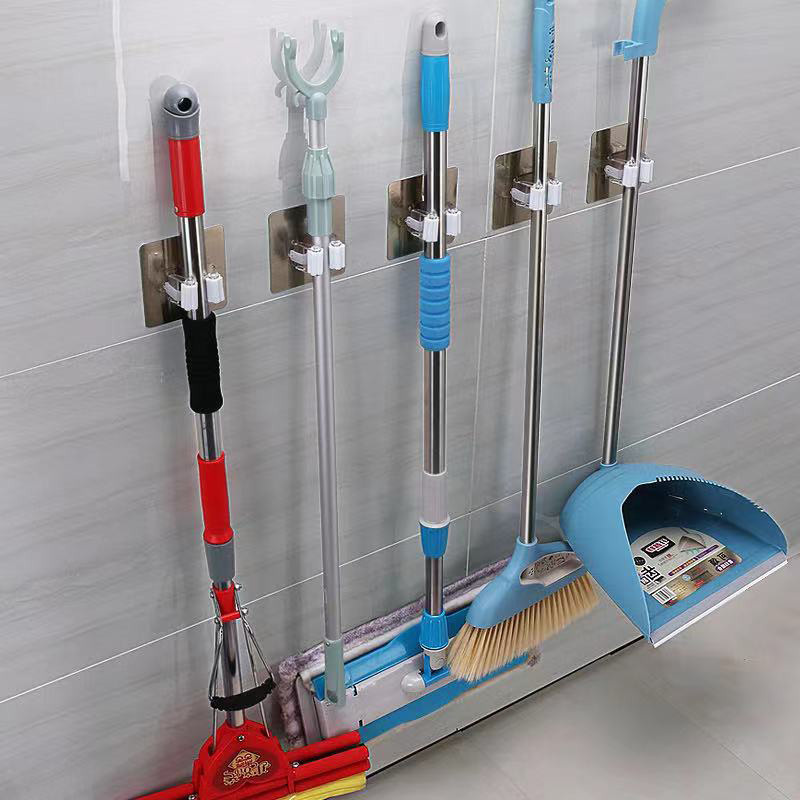 Mop Broom Holder Self Adhesive Mop Grip Storage Holders Wall Mounted Broom Hanger Tool Organizer Mop Storage Rack