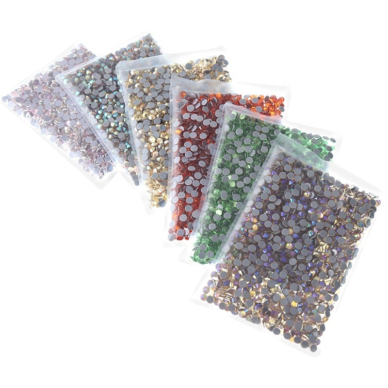 Package Custom flatback Crystals Glass Rhinestones Motif Hotfix Rhinestone Glue on Rhinestones for Fabric Shoes Bags