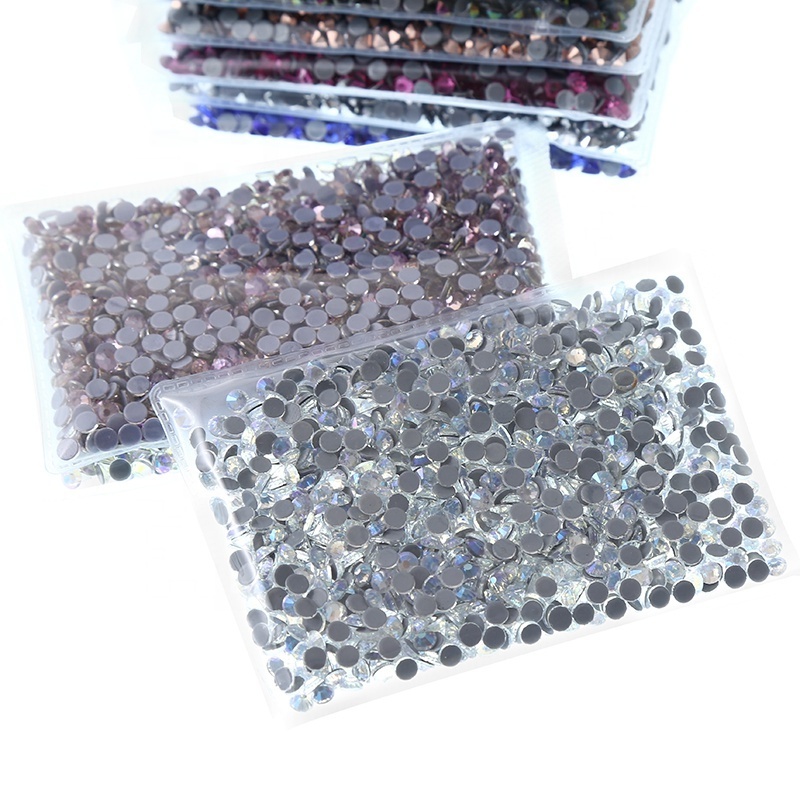 Trending Colorful Hot Fix Round Glass Flatback Rhinestone custom packing Hotfix Glue crystals Rhinestone Transfer For Clothes