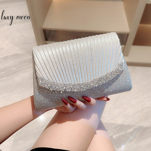 Silver Shiny Pleated Rhinestone Luxury Clutch Evening Bag Bridal Purse NE991